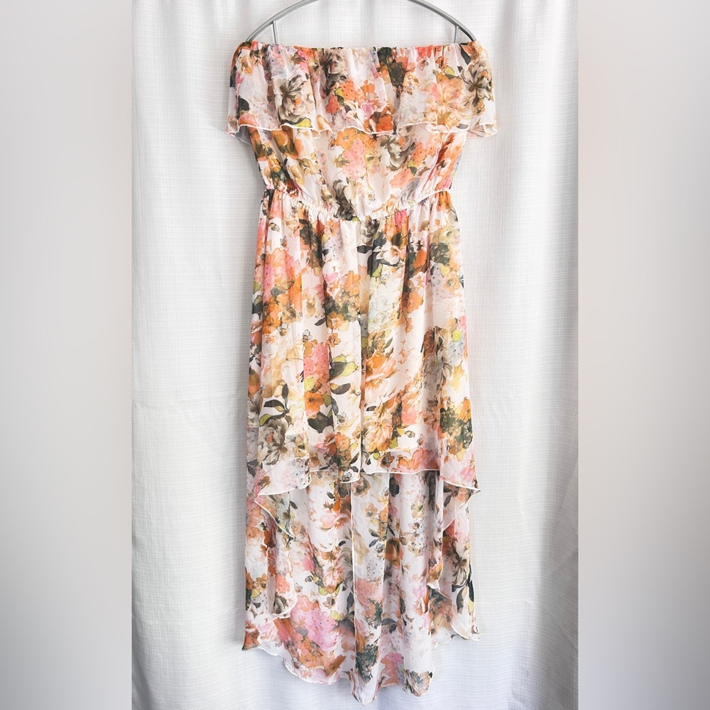 Romeo & Juliet Couture Sheer Floral High Low Dress